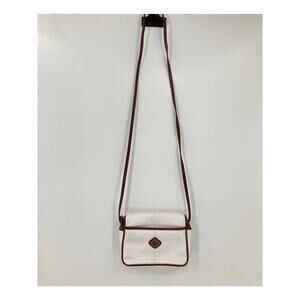 Vintage White Brown Braided Faux Leather Boho Square Zip Top Shoulder Bag Purse